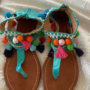 NEW ANTICA SARTORIA POSITANO TURQUOISE POMPOM TASSLE GLADIATOR SANDAL EU41 9 9.5